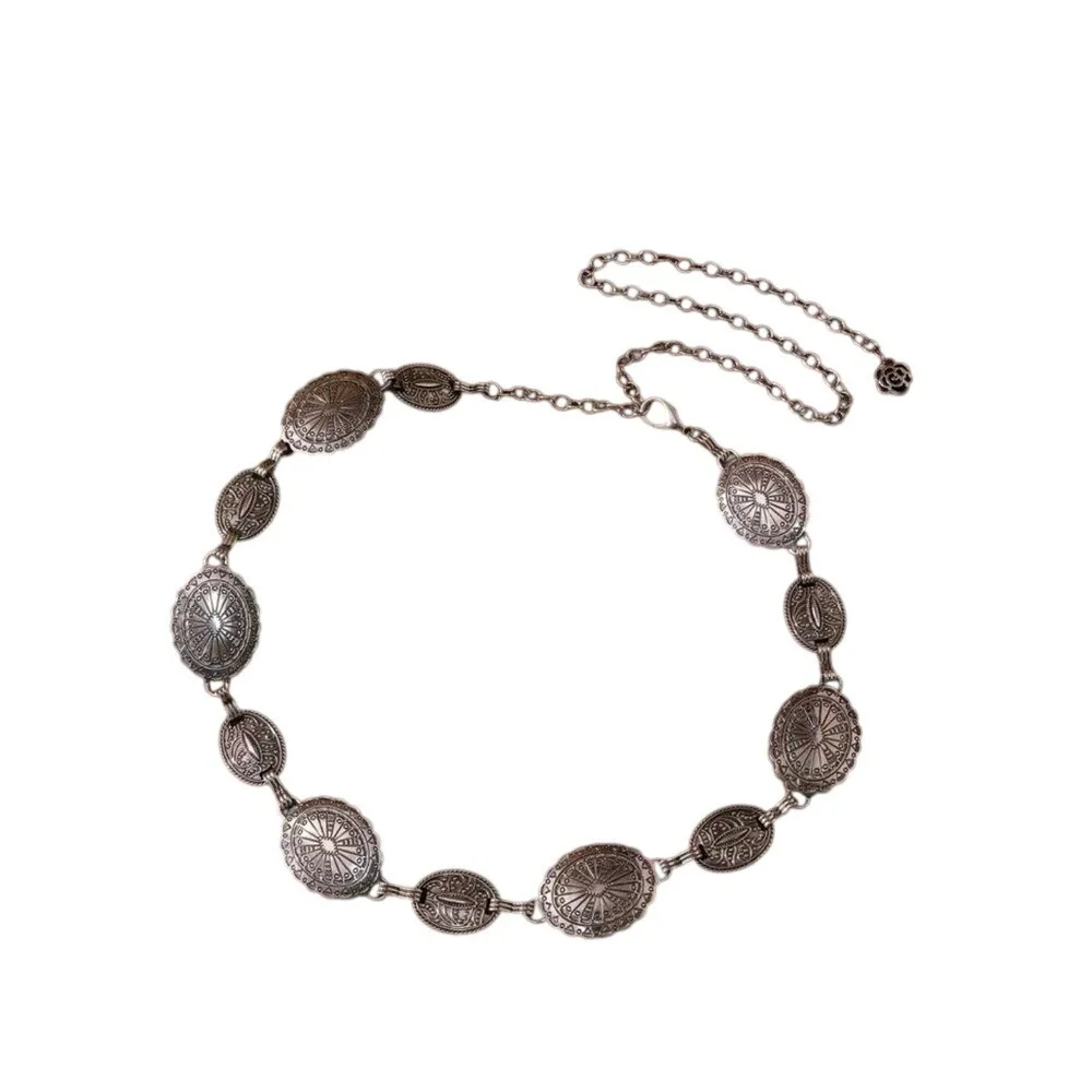 Silver Western Style‎ Chain Belt Dressy Boho Concho Metal Waist Hip Belt 100 Cm